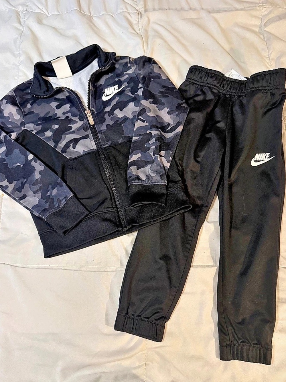 Nike Toddler Boys Club Camo Tricot Track Jacket and Pants Set Black & Gray XS